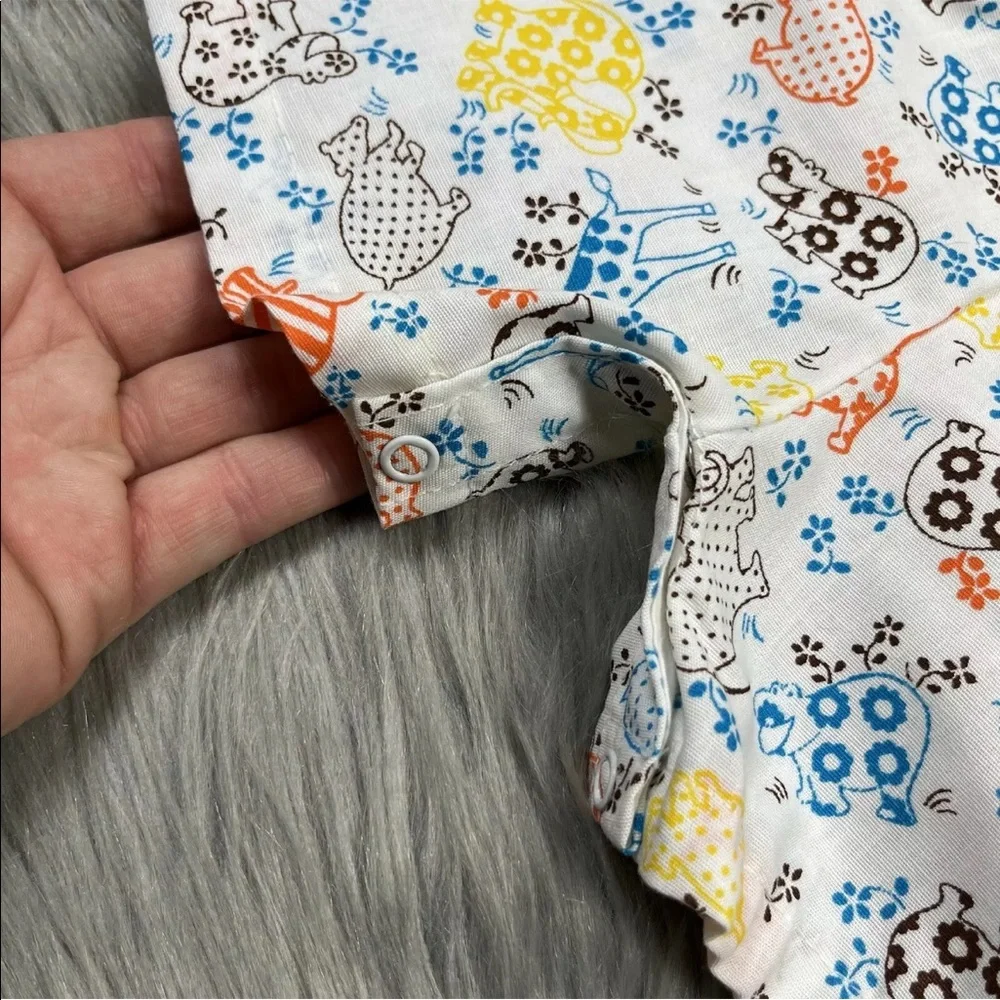 Vintage Baby White Blue Yellow Orange Animal Floral Romper